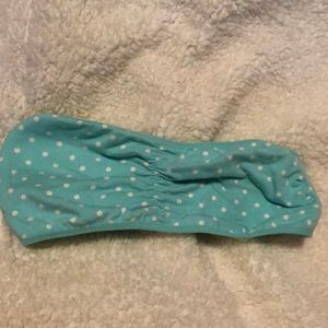 blue strapless polka dot bra